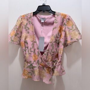 Finders Floral Pink Wrap Top Sz S Excellent condition